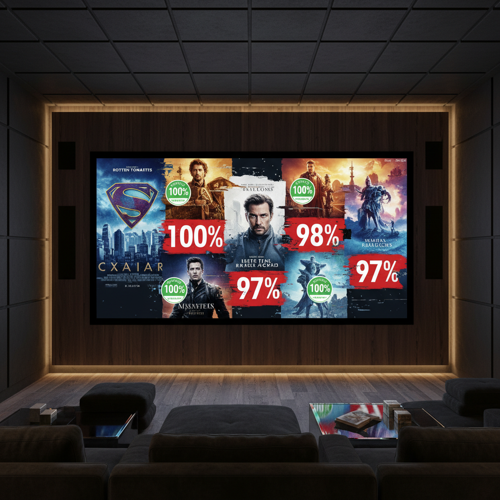 A large digital screen displays a dynamic collage of 'Certified Fresh' movie posters from Rotten Tomatoes.