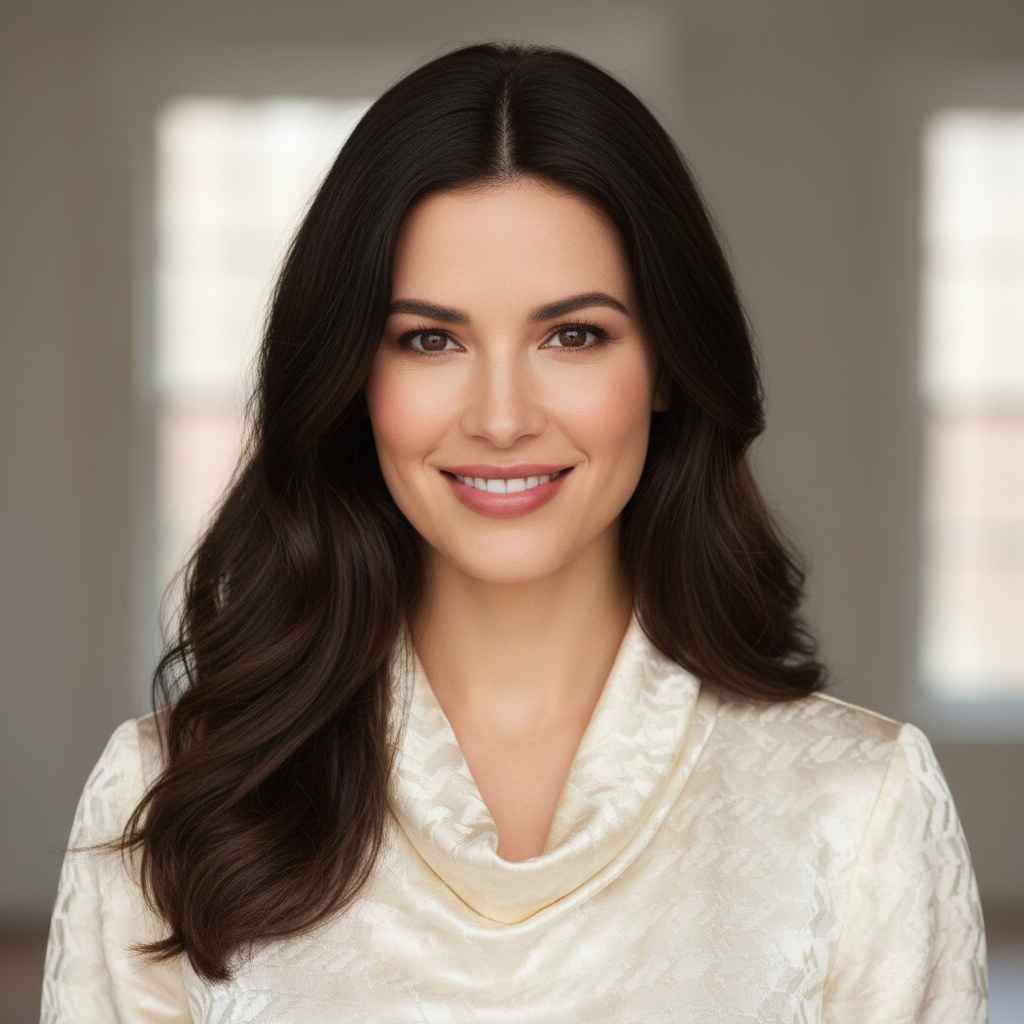 Professional portrait of actress Camilla Belle with a warm smile.